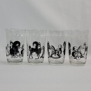 (4) Mid Century Swanky Swigs Childrens Juice Glasses - Rocking Horse Duck